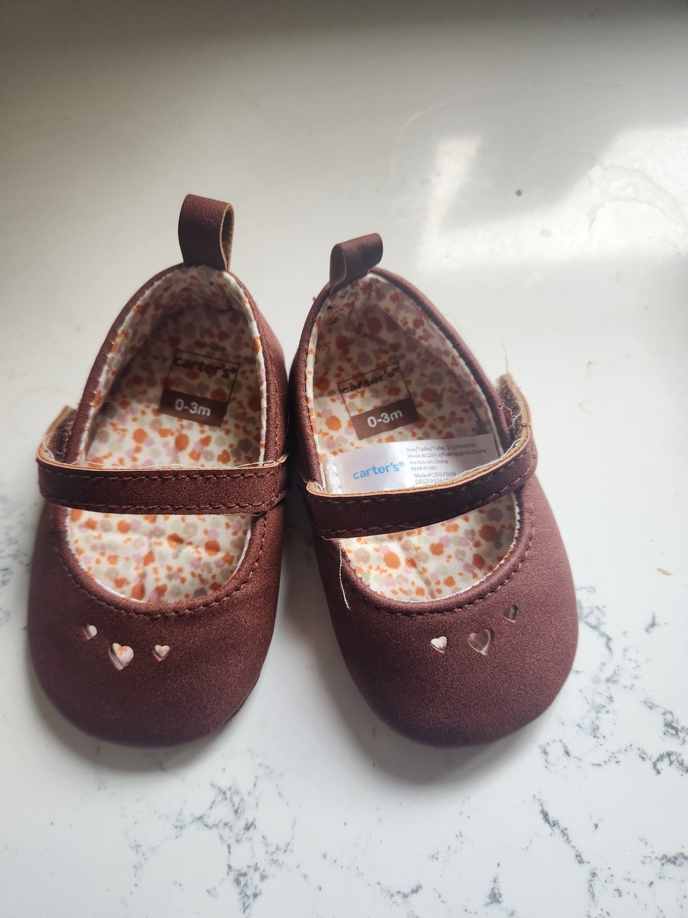 Carter's Brown Mary Jane Baby Shoes with Heart Cutouts